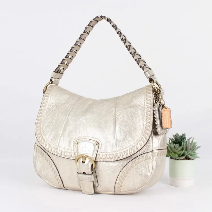 Coach Metallic Whipstitch Leather Bag In Champagne Gold